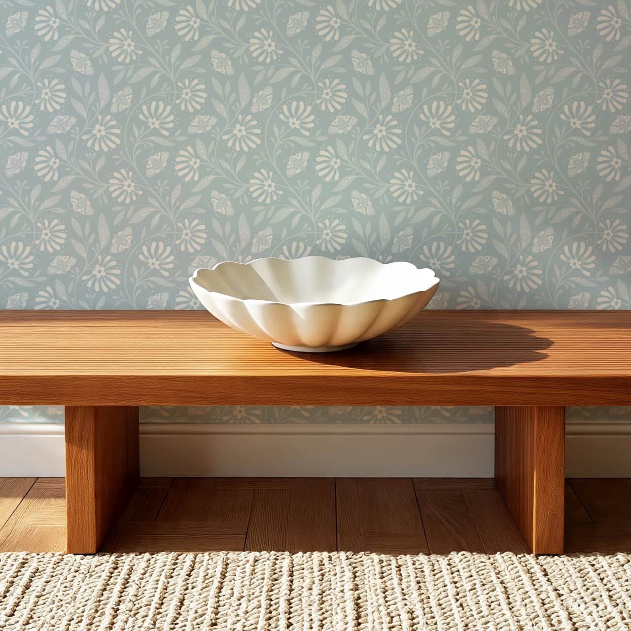 Jolanta Large Porcelain Flora Cream Blue Wallpaper