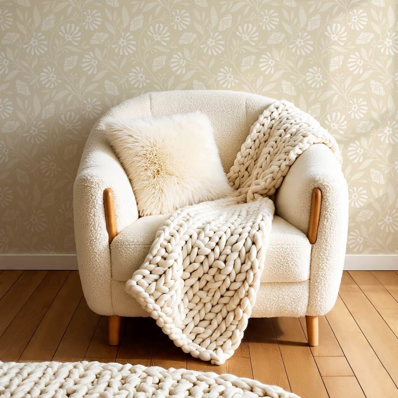 Jolanta Large Porcelain Flora Ivory Almond Wallpaper