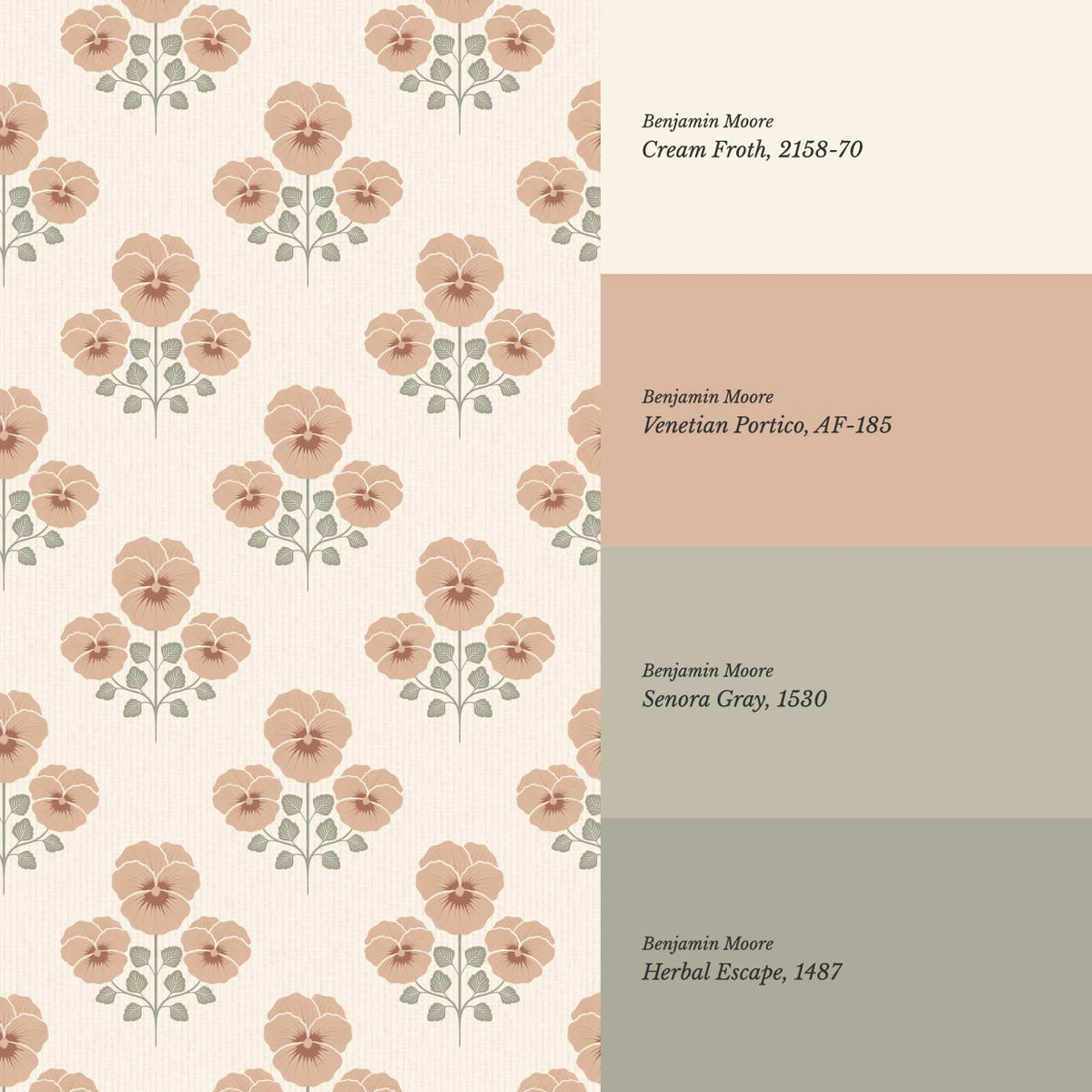 Josefina Pansies Cream Clay Wallpaper