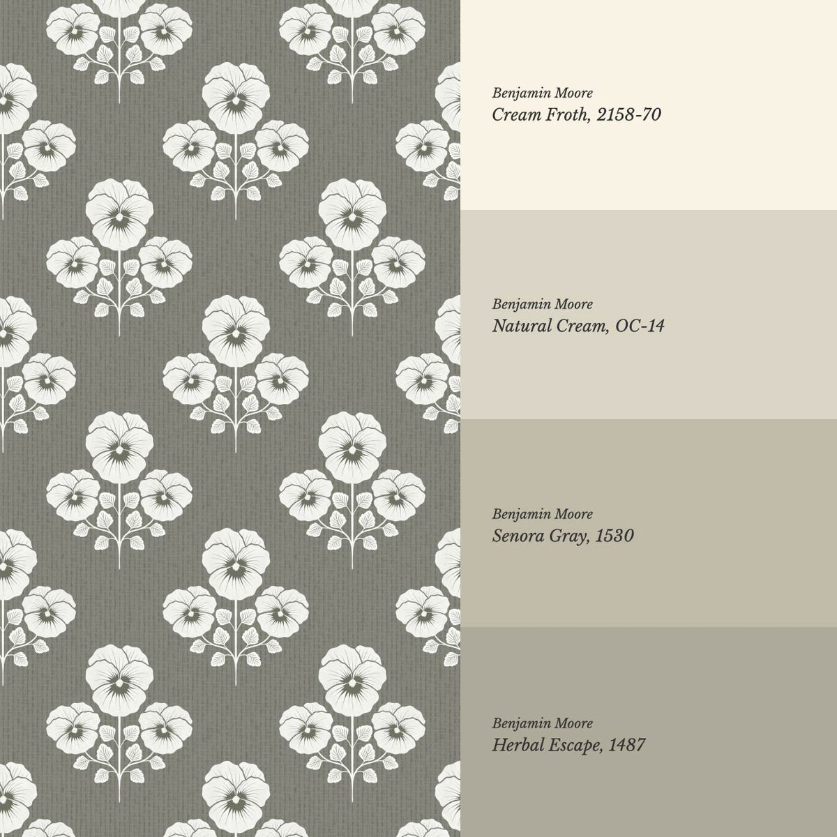 Josefina Pansies Deep Olive Wallpaper