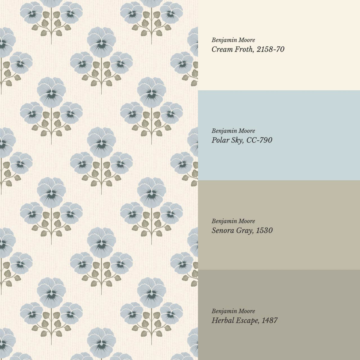 Josefina Pansies Cream French Blue Wallpaper