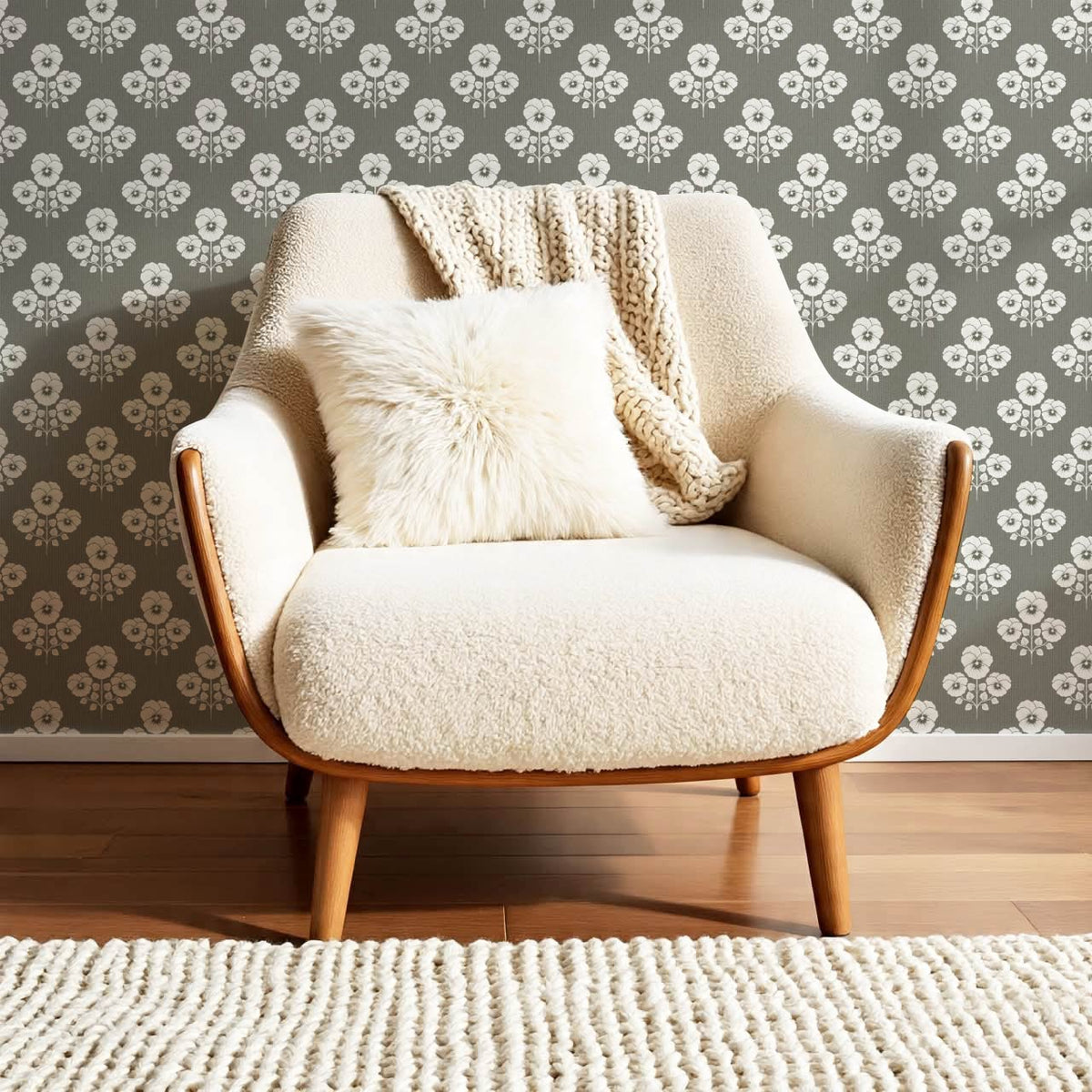 Josefina Pansies Deep Olive Wallpaper