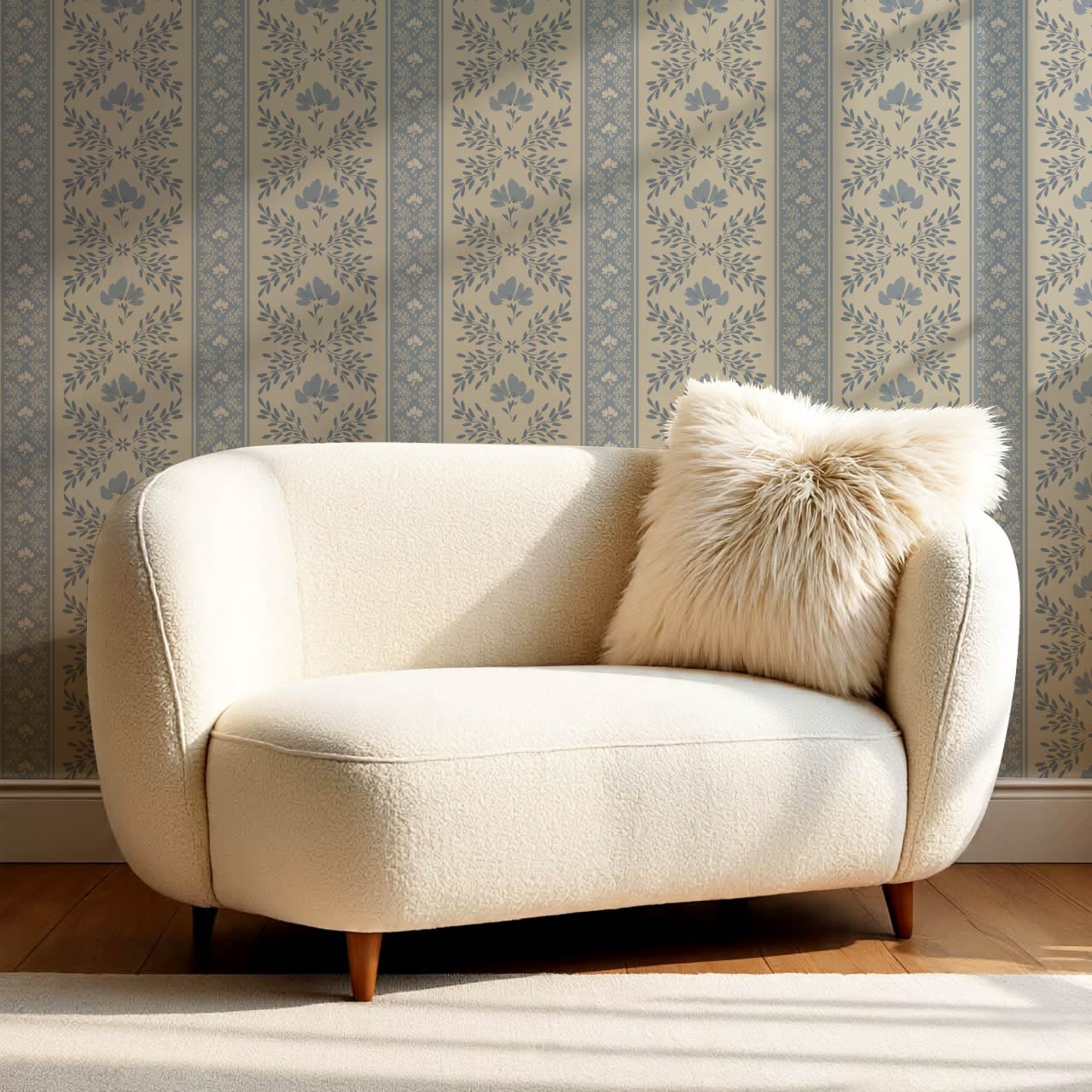 Julian Blooming Vines French Blue Wallpaper