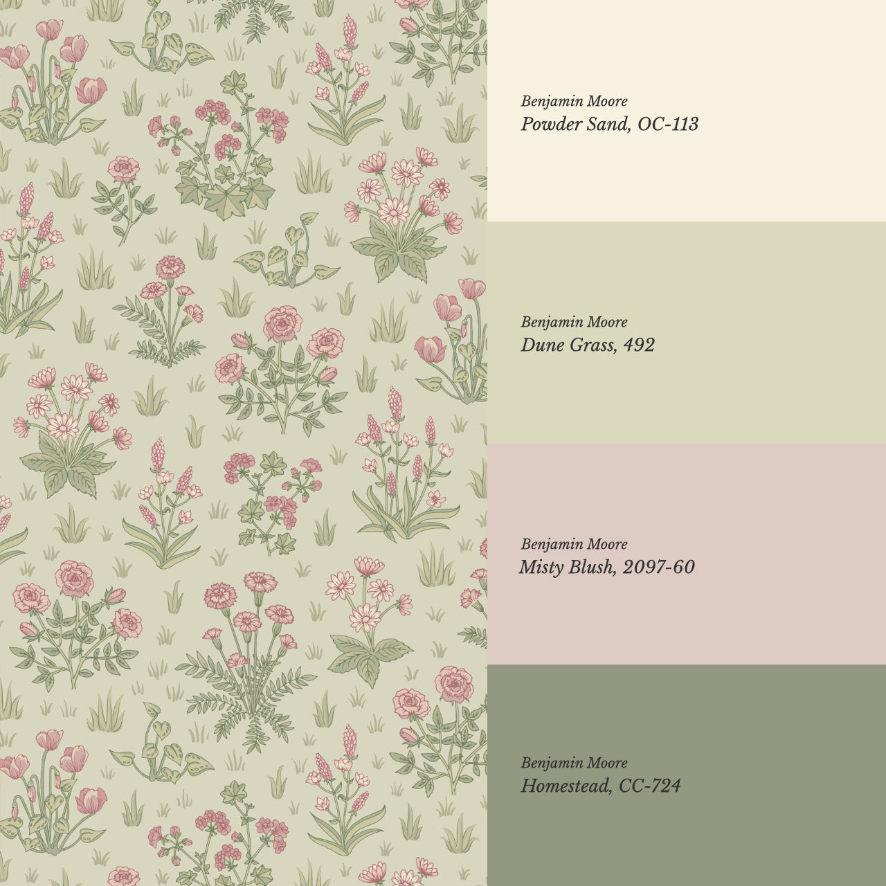Juliet Country Garden Blush Green Wallpaper