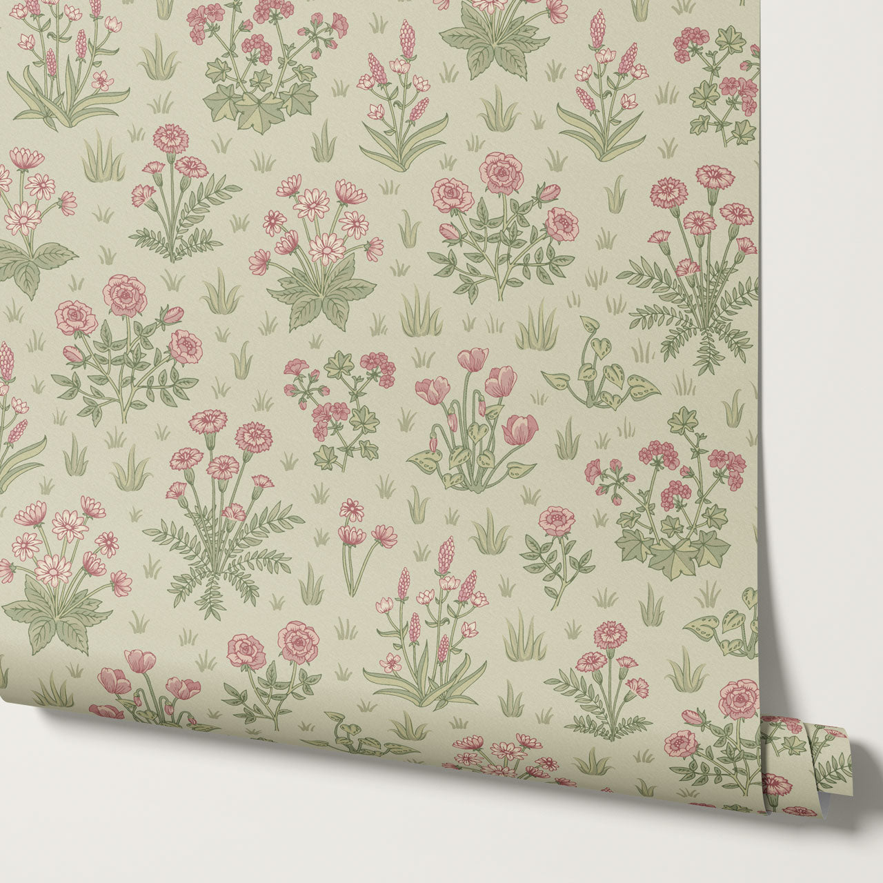 Juliet Country Garden Blush Green Wallpaper