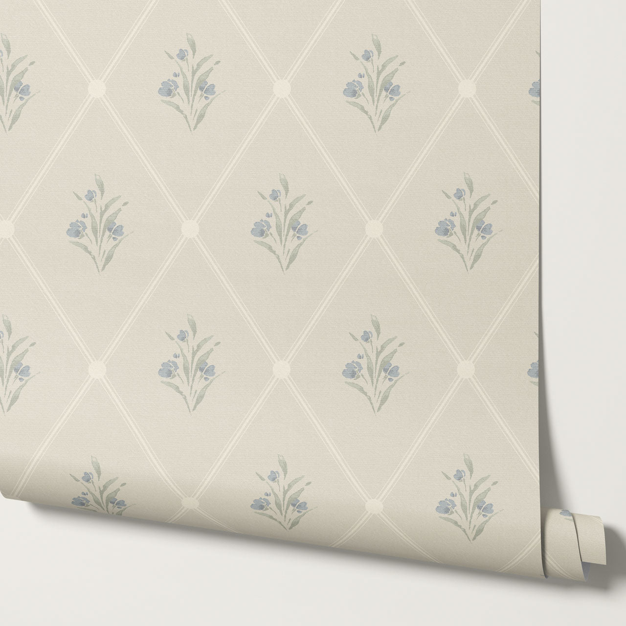 Juliette Diamond Florals Slate Blue Wallpaper