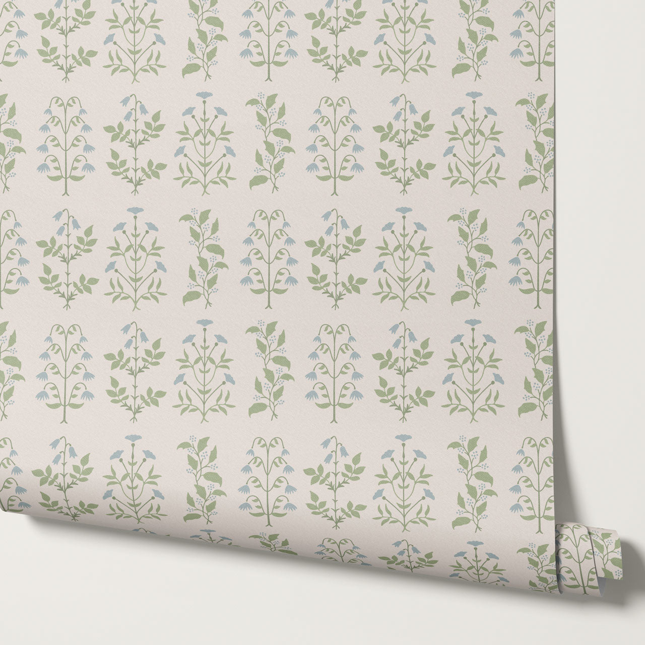 June Blue Green Floral Garden Wallpaper