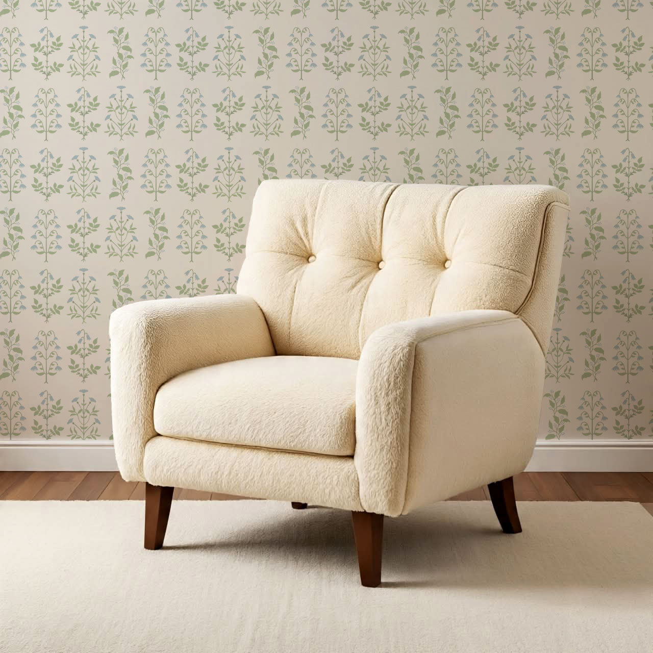 June Blue Green Floral Garden Wallpaper