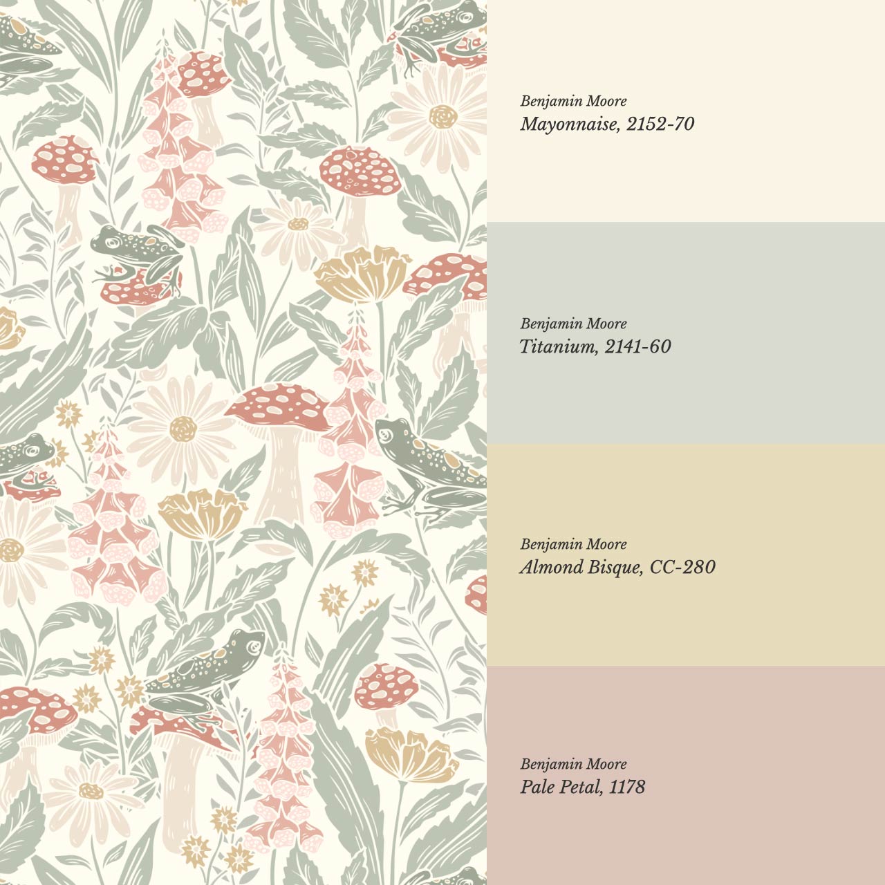 Juni The Mushroom Garden's Little Frogs Sage Pink Wallpaper