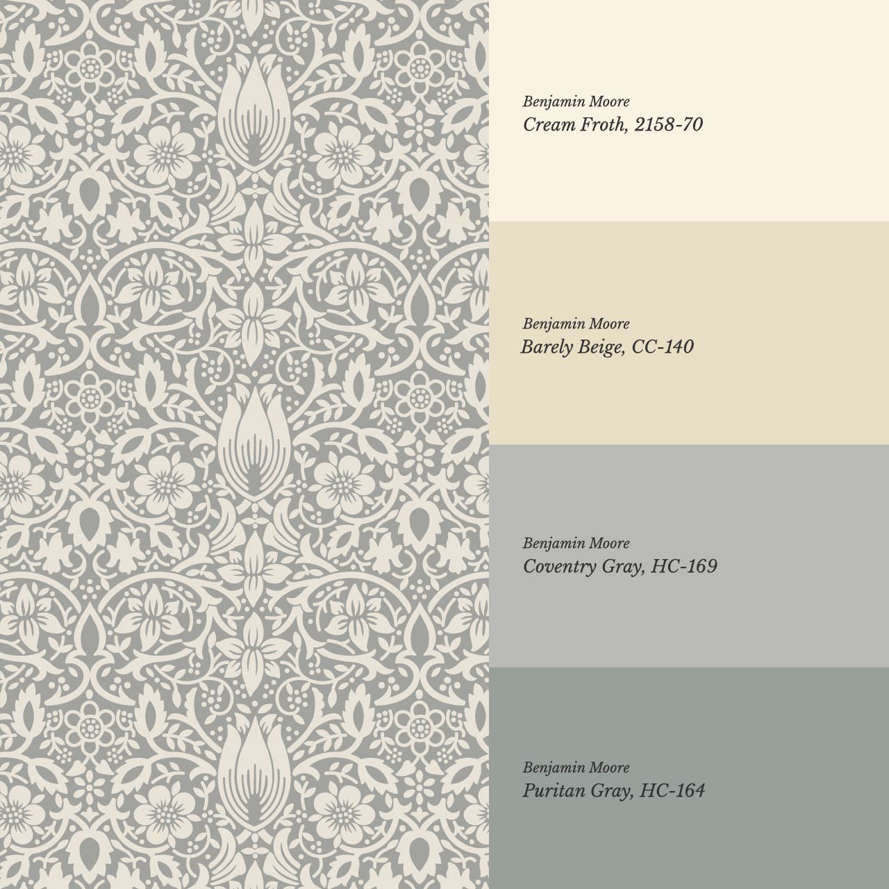 Kaja Borage Vintage Vines Gray Cloud Ivory Wallpaper