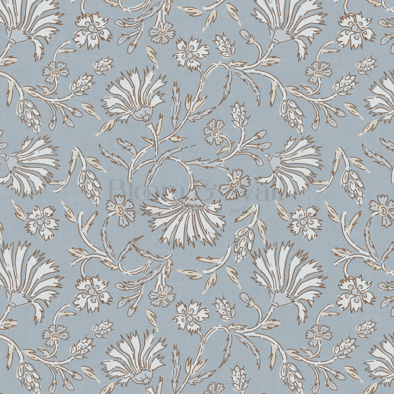 Kalami Floral Vintage Blue Wallpaper