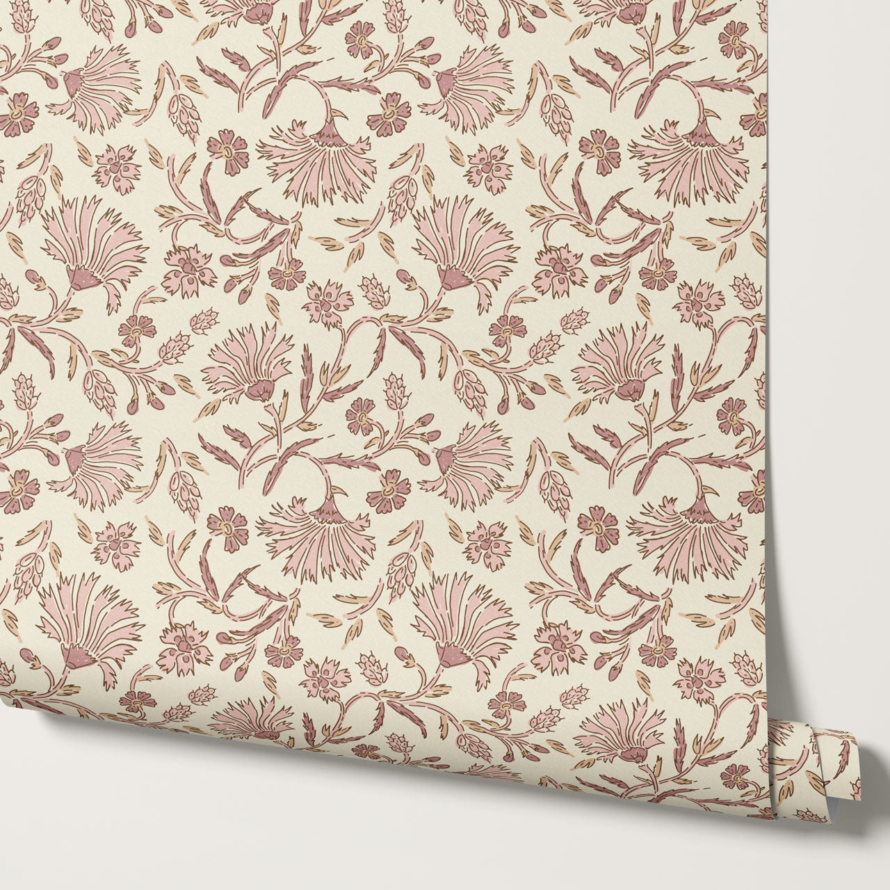 Kalami Floral Pink Cream Wallpaper