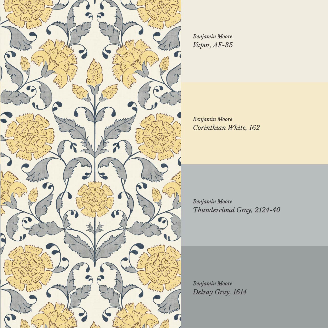 Kalpana Bloomery Butter Yellow and Stone Grey Wallpaper