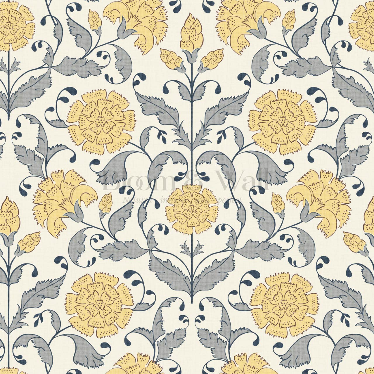 Kalpana Bloomery Butter Yellow and Stone Grey Wallpaper