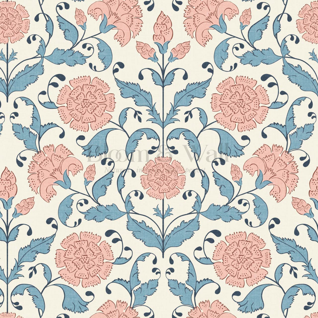 Kalpana Bloomery Peachy Pink and Teal Wallpaper