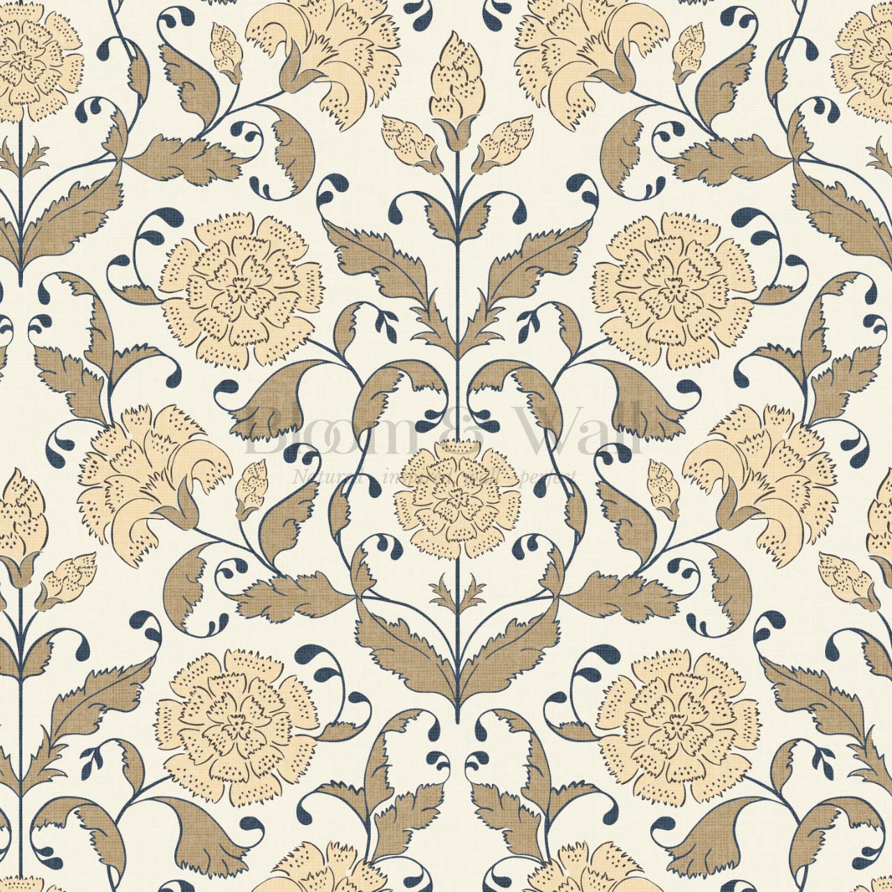 Kalpana Bloomery Peachy White and Tan Beige Wallpaper