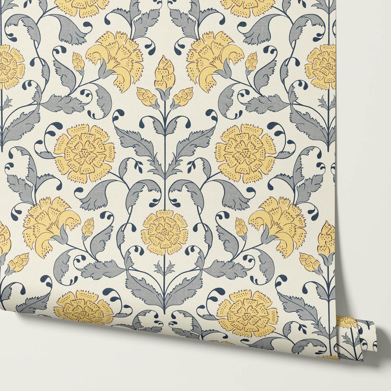 Kalpana Bloomery Butter Yellow and Stone Grey Wallpaper