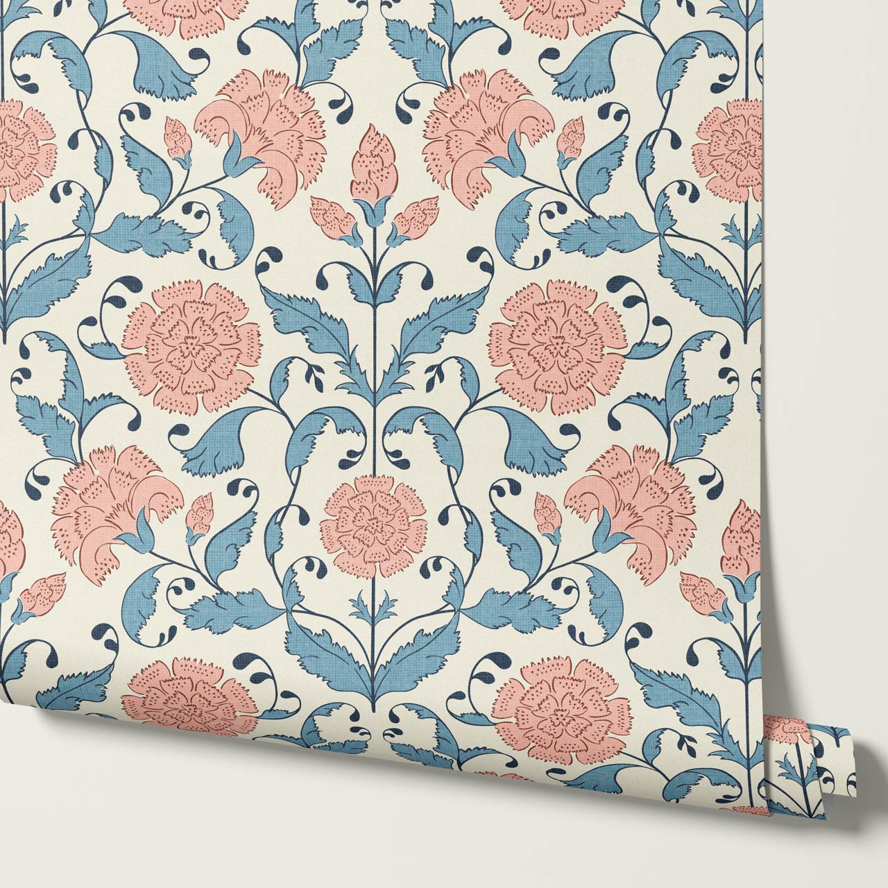 Kalpana Bloomery Peachy Pink and Teal Wallpaper