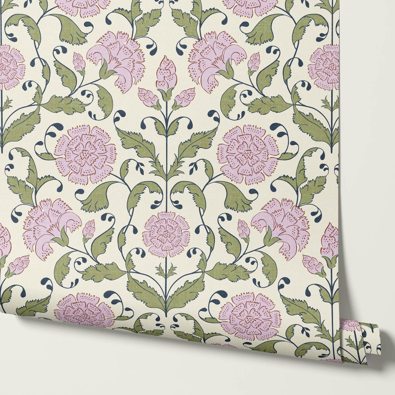 Kalpana Bloomery Lotus Pink and Green Wallpaper