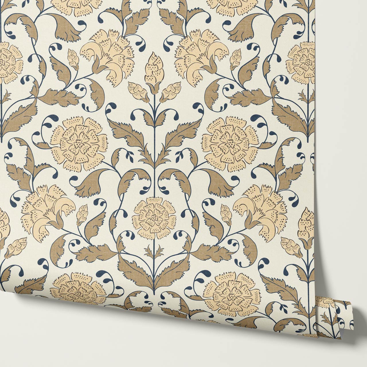 Kalpana Bloomery Peachy White and Tan Beige Wallpaper