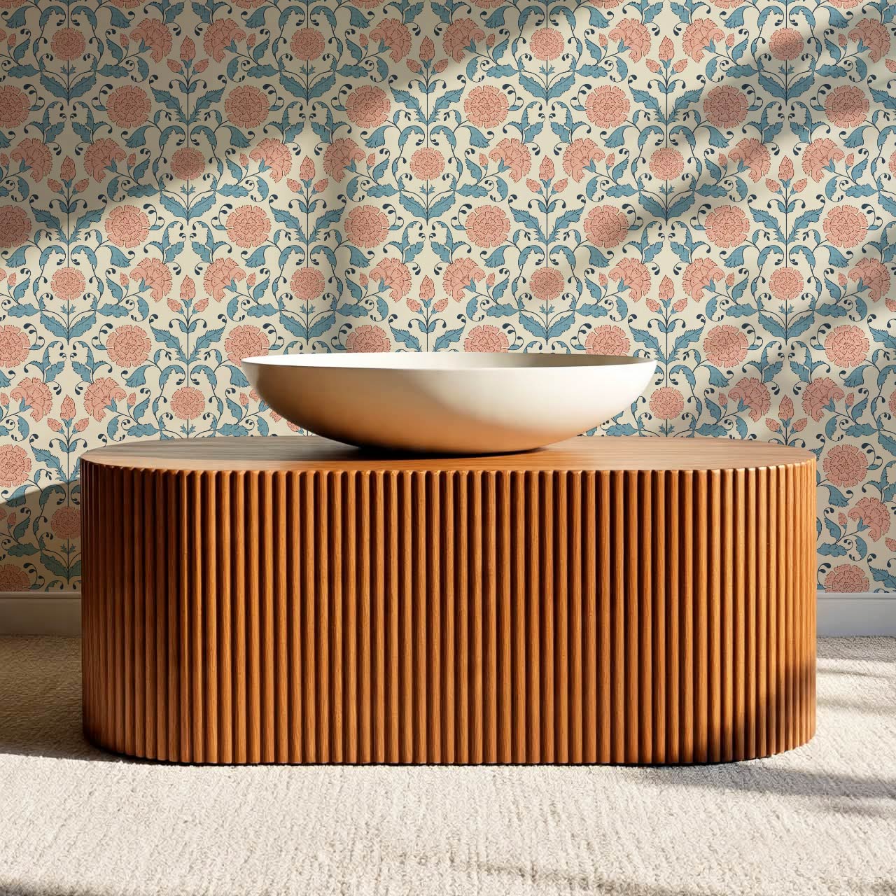 Kalpana Bloomery Peachy Pink and Teal Wallpaper