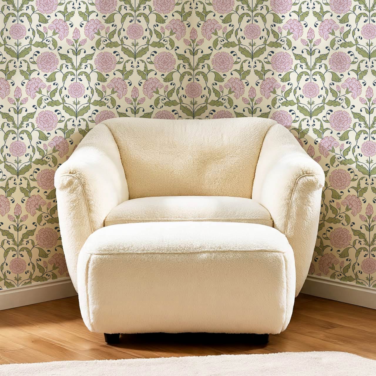Kalpana Bloomery Lotus Pink and Green Wallpaper
