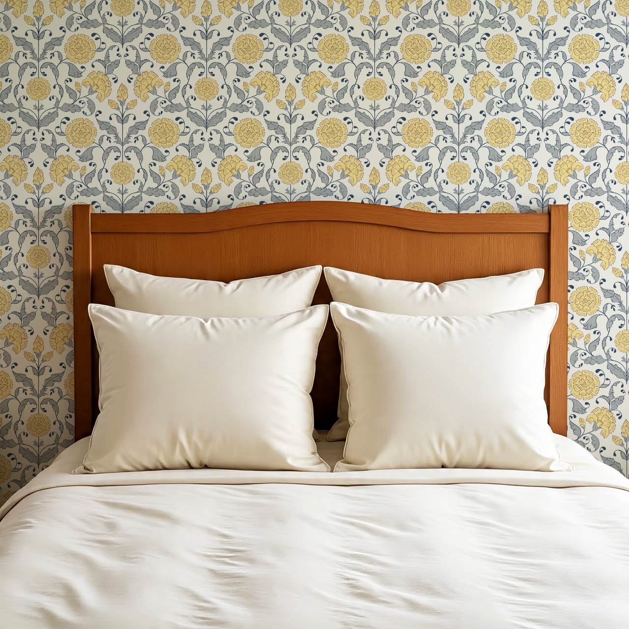 Kalpana Bloomery Butter Yellow and Stone Grey Wallpaper