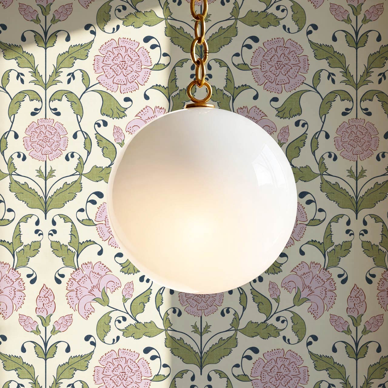 Kalpana Bloomery Lotus Pink and Green Wallpaper