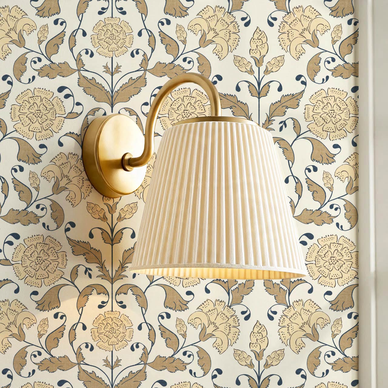 Kalpana Bloomery Peachy White and Tan Beige Wallpaper