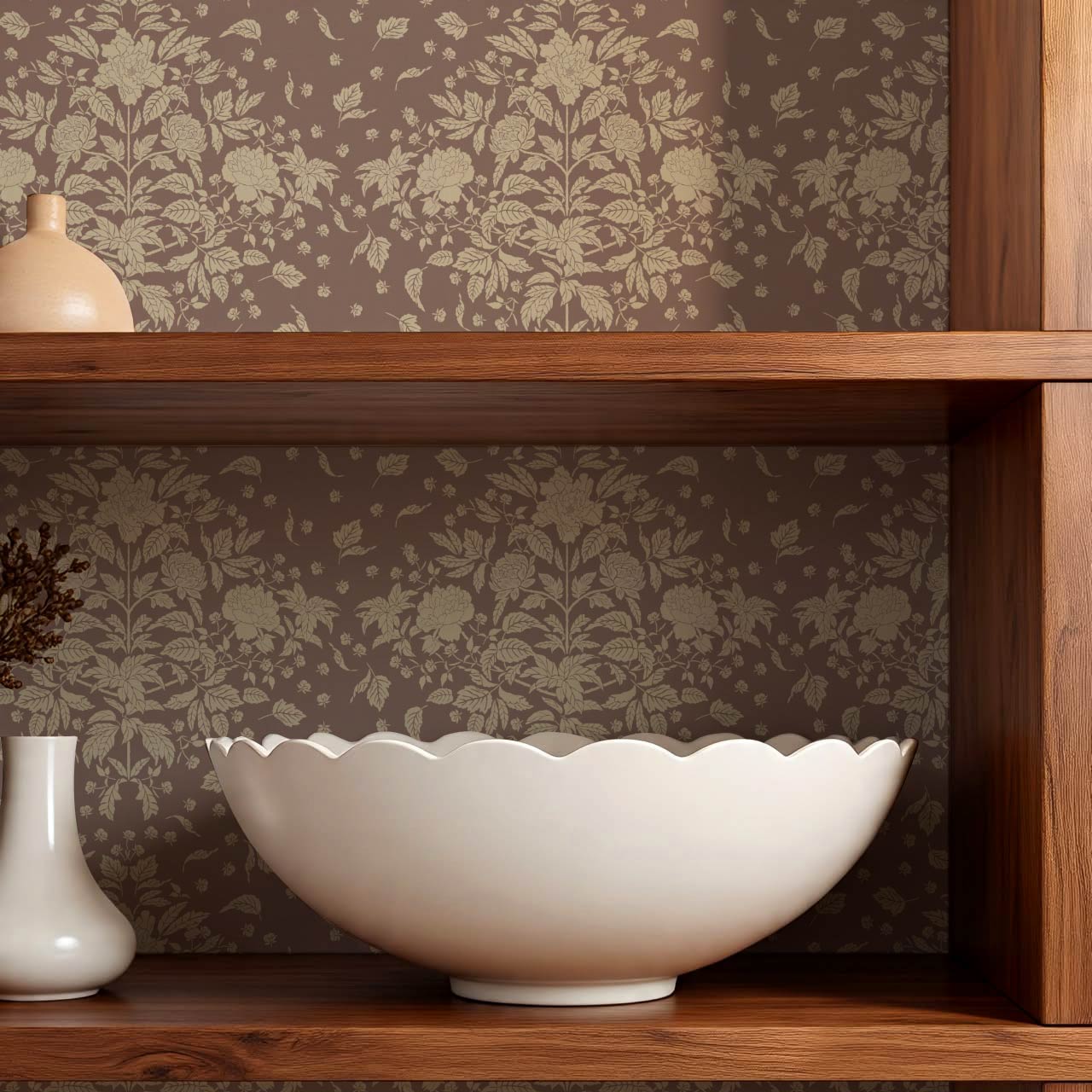 Kayla Tosssed Peonies Taupe Rose Dust Wallpaper