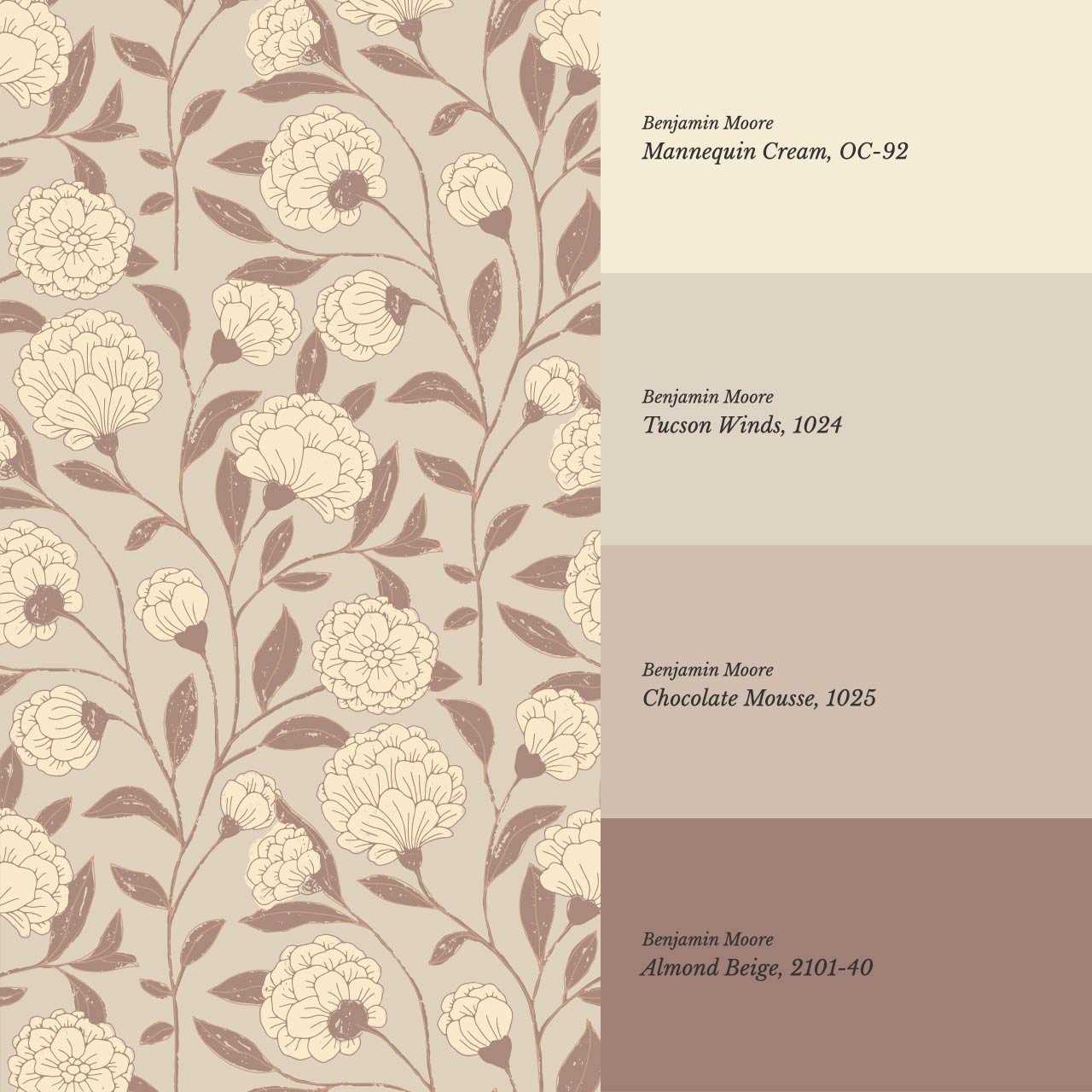 Kaylani Floral Vines Taupe Mocha Wallpaper