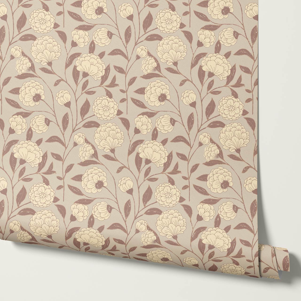 Kaylani Floral Vines Taupe Mocha Wallpaper