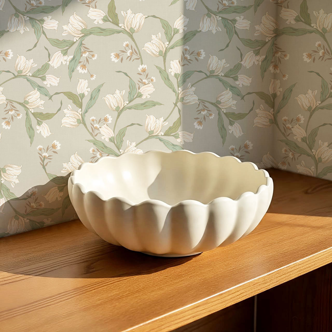 Kehlani Dancing Tulips Taupe Coral Wallpaper