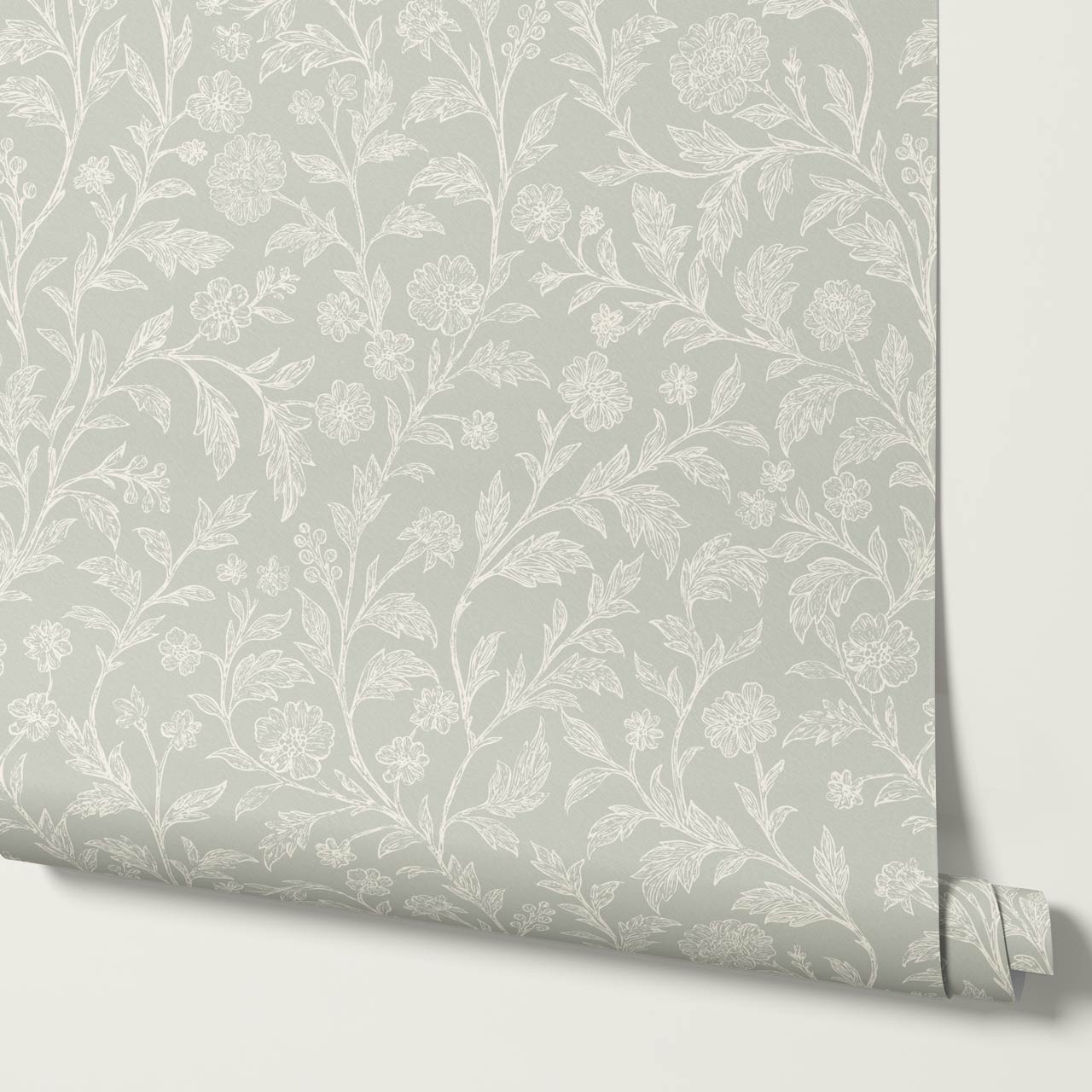 Kiki Trailing Floral Soft Olive Ivory Wallpaper