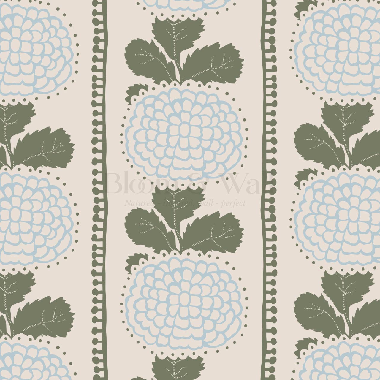 Kimberly Folka Bloom Stripes Forest Blue Wallpaper