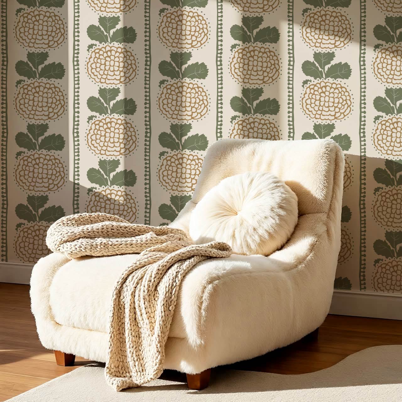 Kimberly Folka Bloom Stripes Tawny Forest Wallpaper