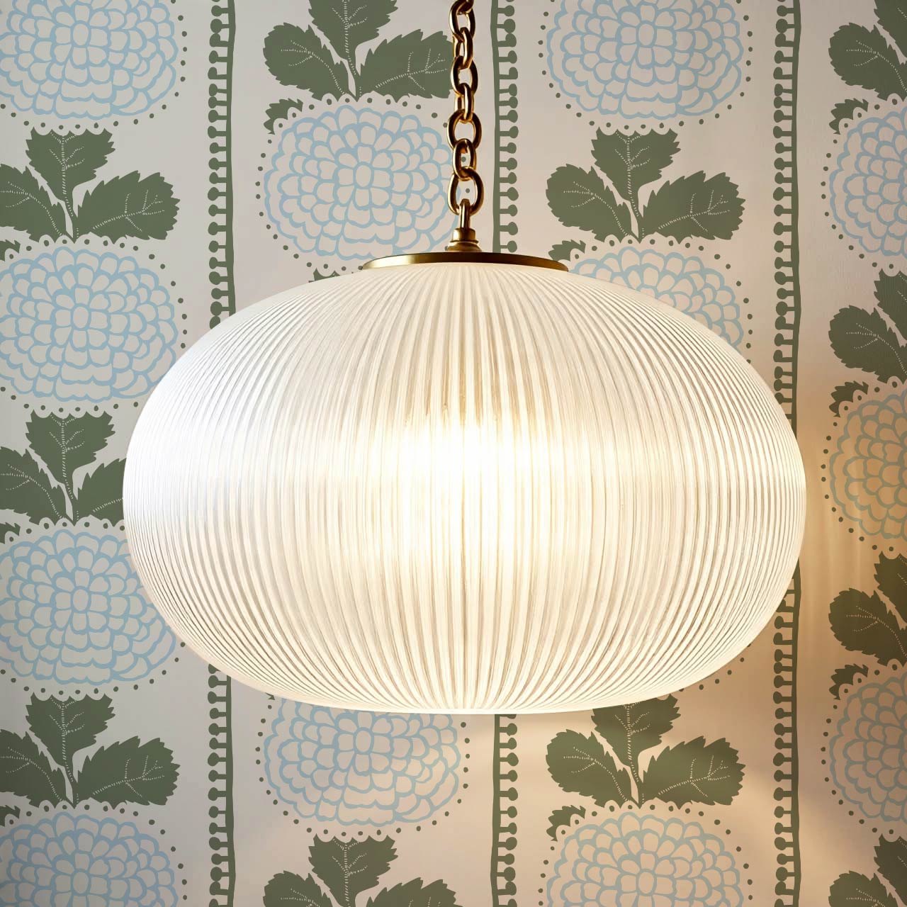 Kimberly Folka Bloom Stripes Forest Blue Wallpaper