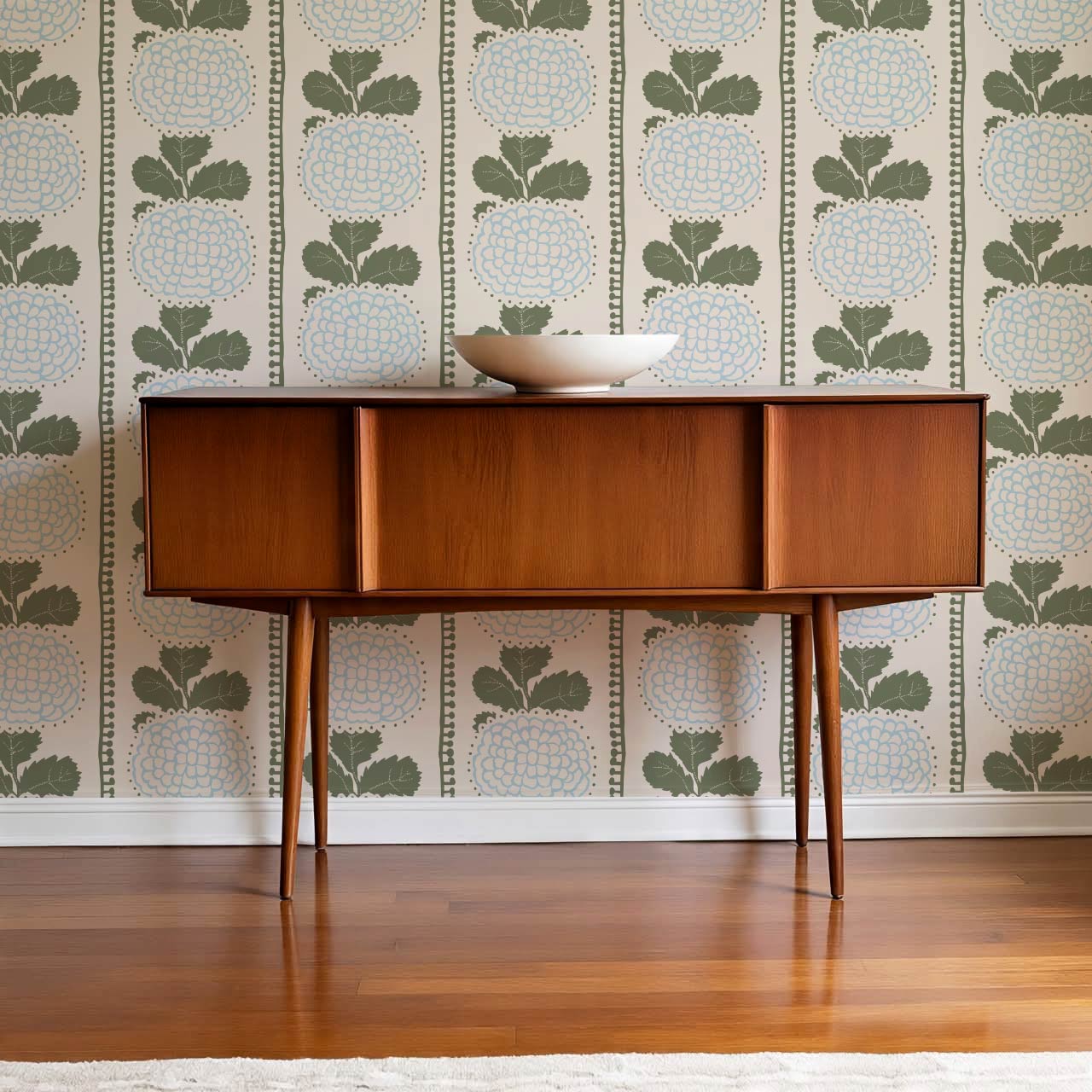 Kimberly Folka Bloom Stripes Forest Blue Wallpaper