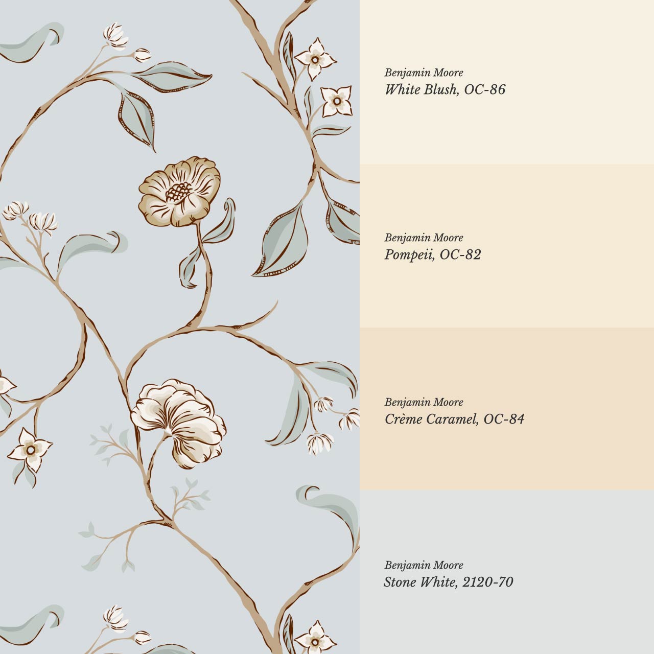 Kinnette Whimsical Floral Chinoiserie Dove Blue Wallpaper