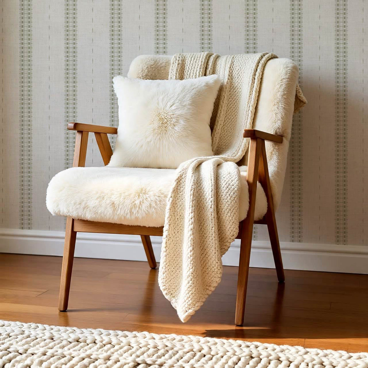 Kitianna Loom Stripe Sage Olive Bone Wallpaper