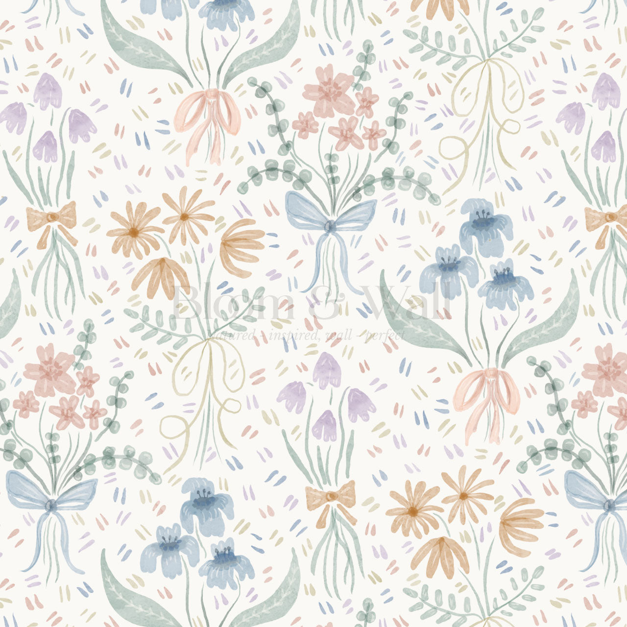 Laila Meadow Bows & Blooms Blue Wallpaper
