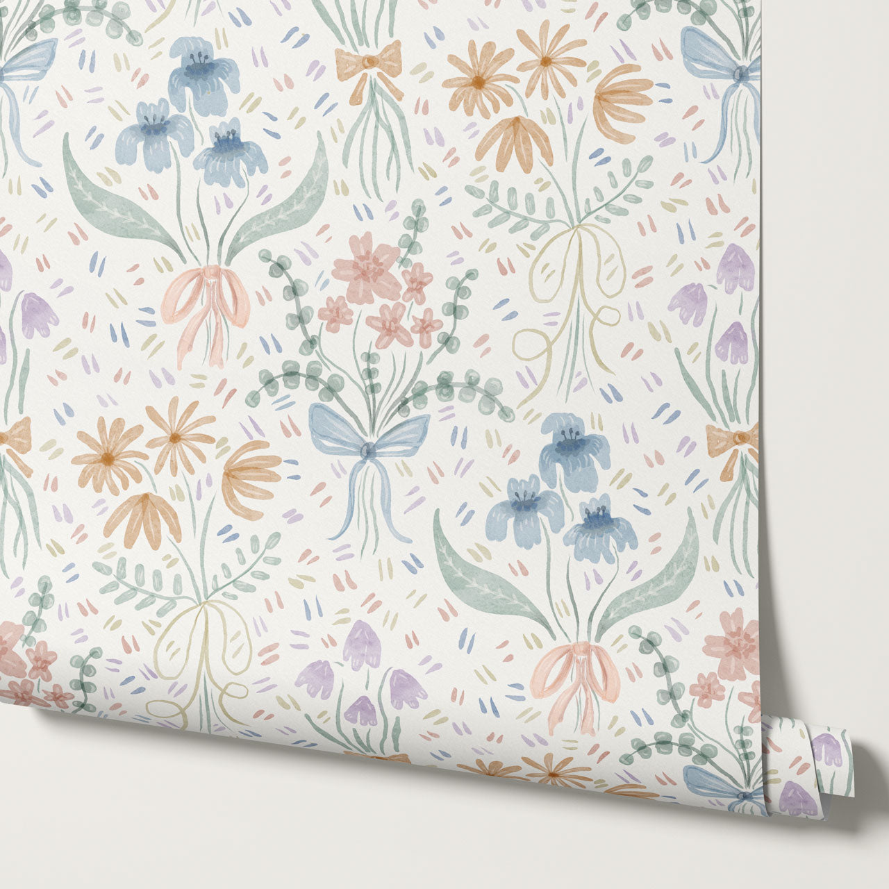 Laila Meadow Bows & Blooms Blue Wallpaper