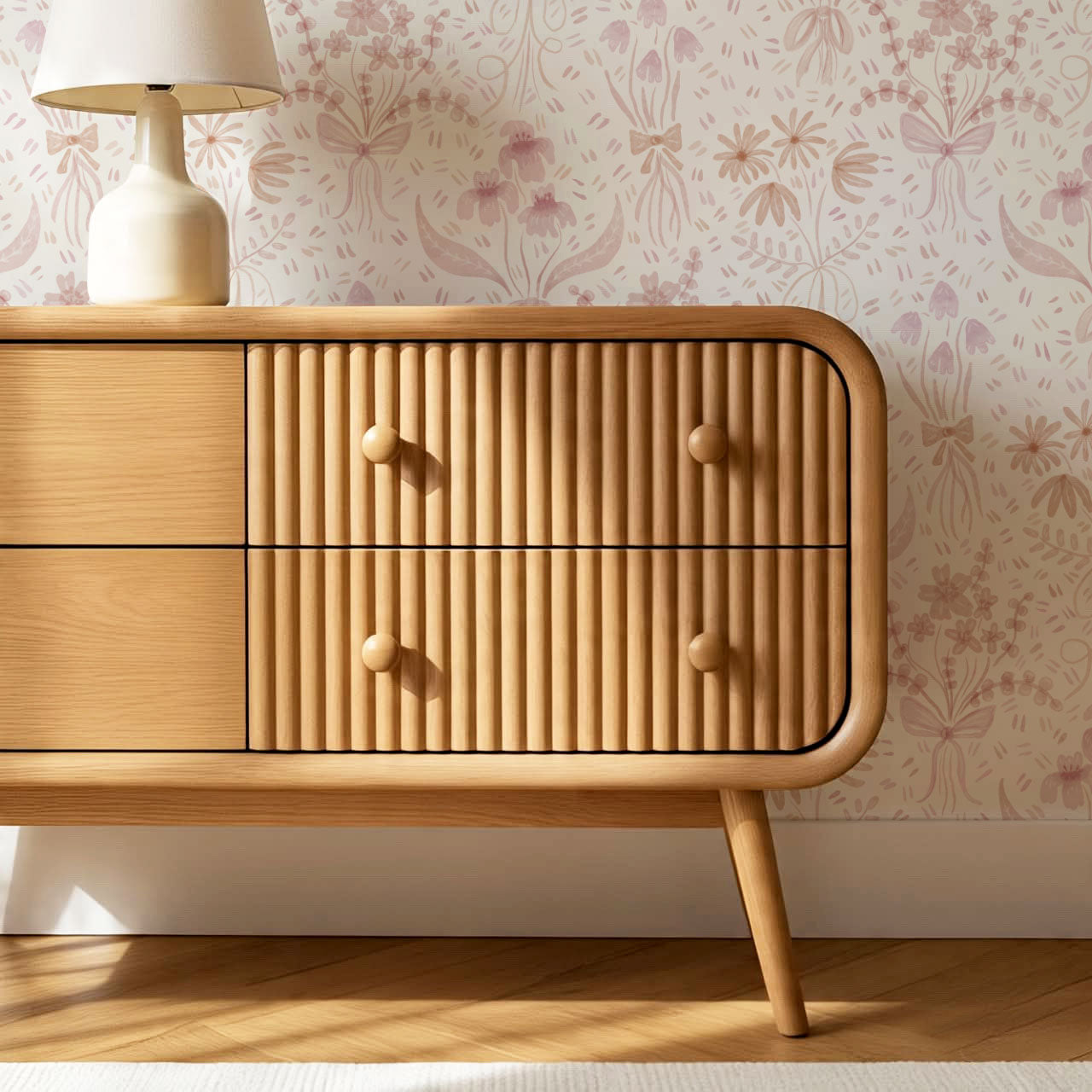 Laila Meadow Bows & Blooms Blush Wallpaper