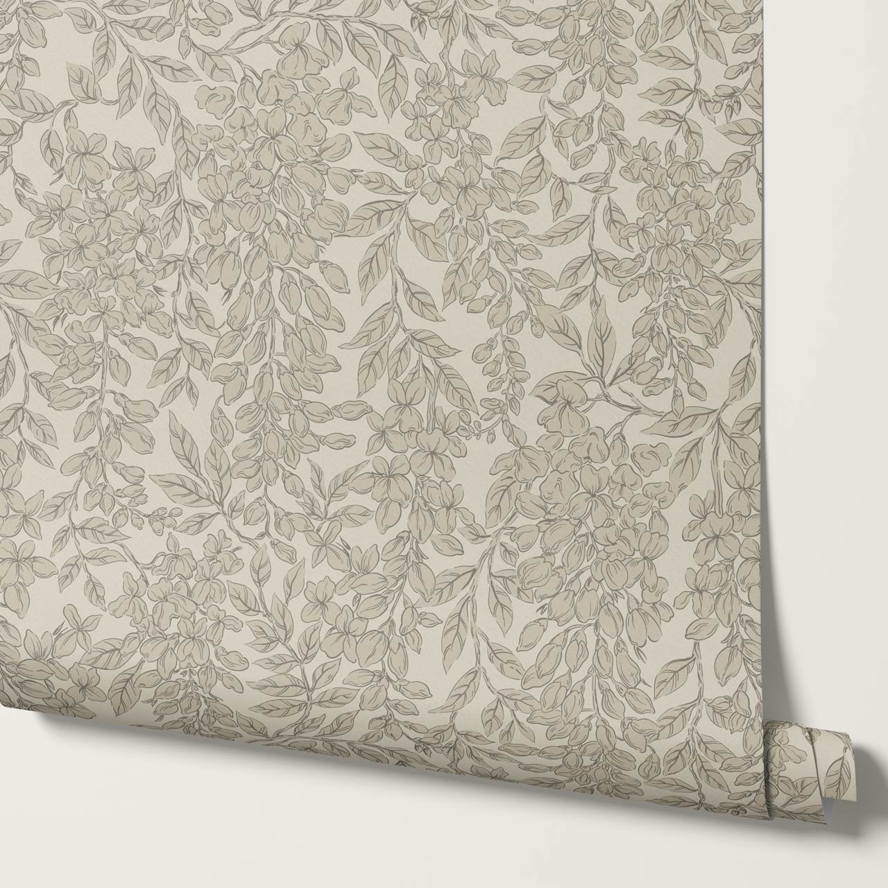Laine Wisteria Vines Feather Gray Wallpaper