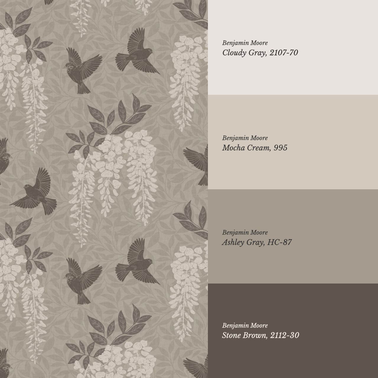 Larissa Wisteria Blooms Taupe Ivory Wallpaper