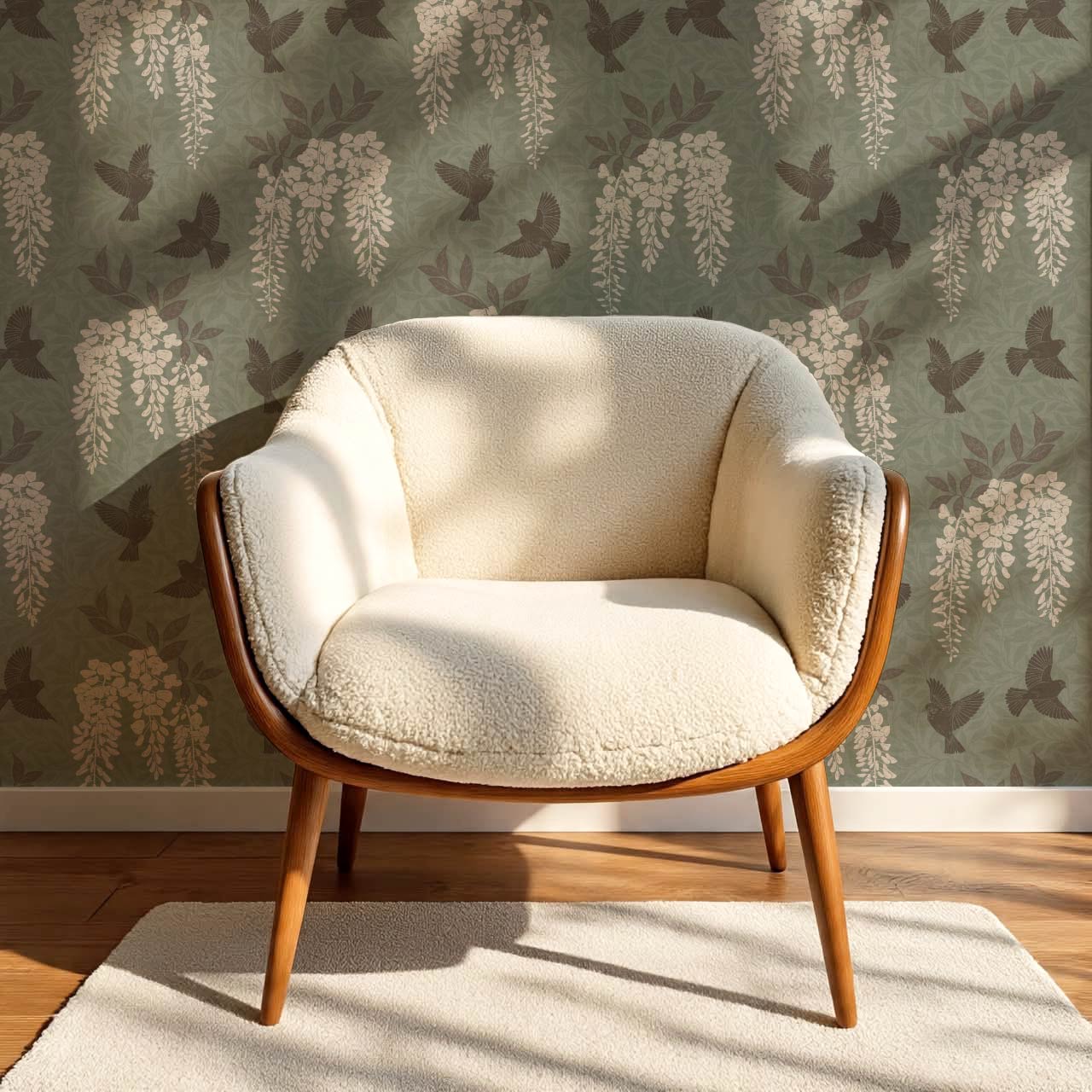 Larissa Wisteria Blooms Sage Brown Wallpaper