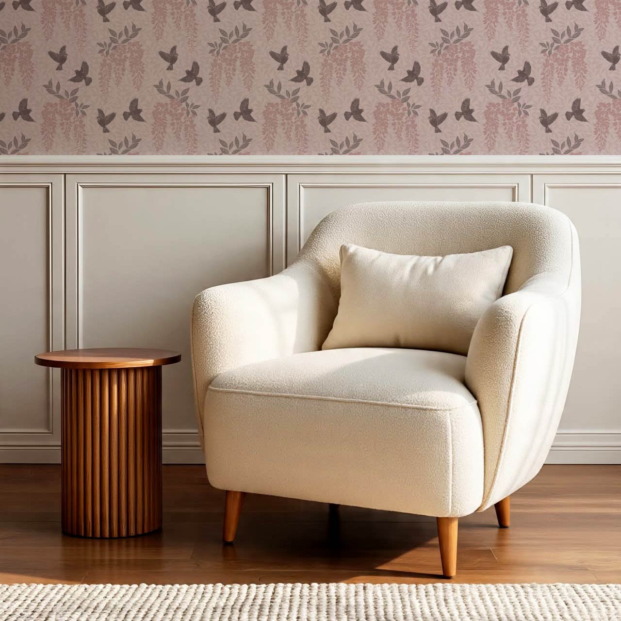 Larissa Wisteria Blooms Mauve Brown Wallpaper
