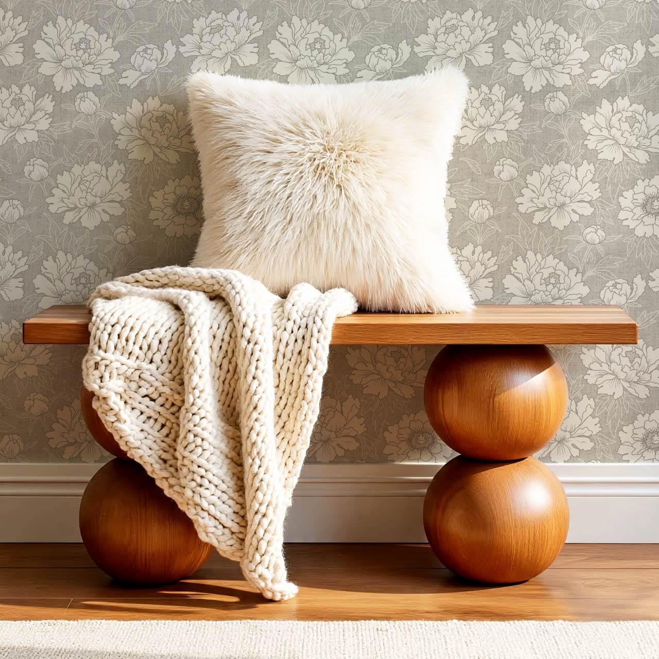 Lauri Peonies Dove Gray Ivory Wallpaper
