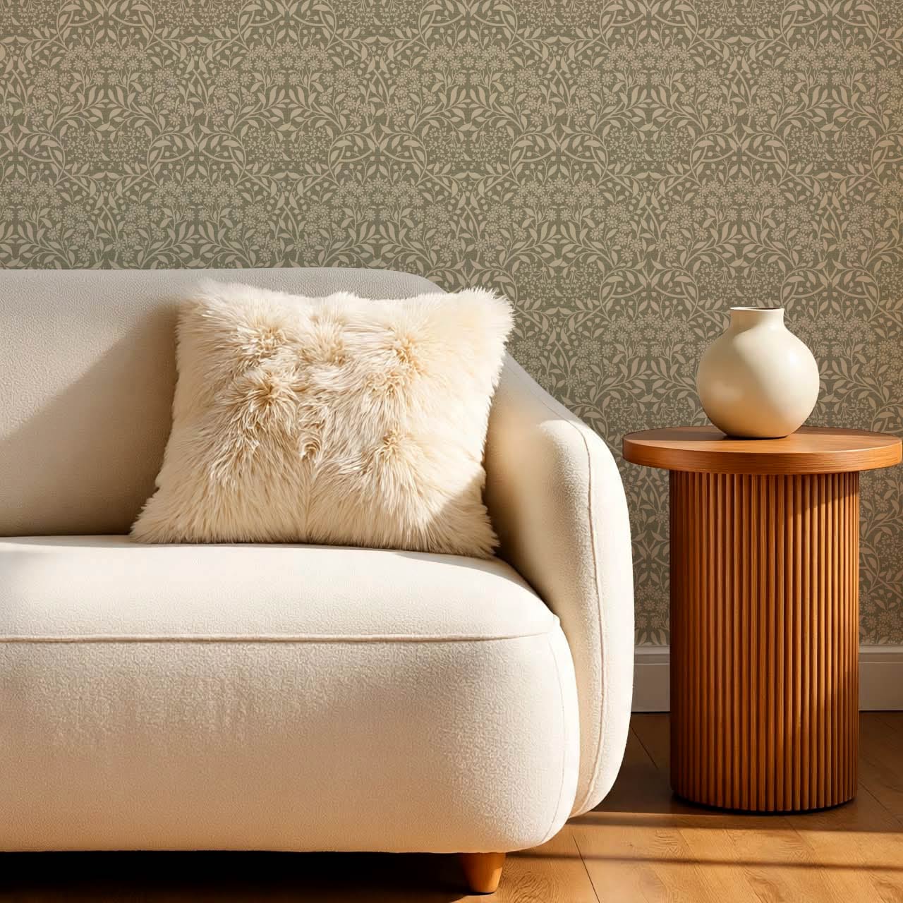 Laverne Graceful Daisy Sage Cream Wallpaper