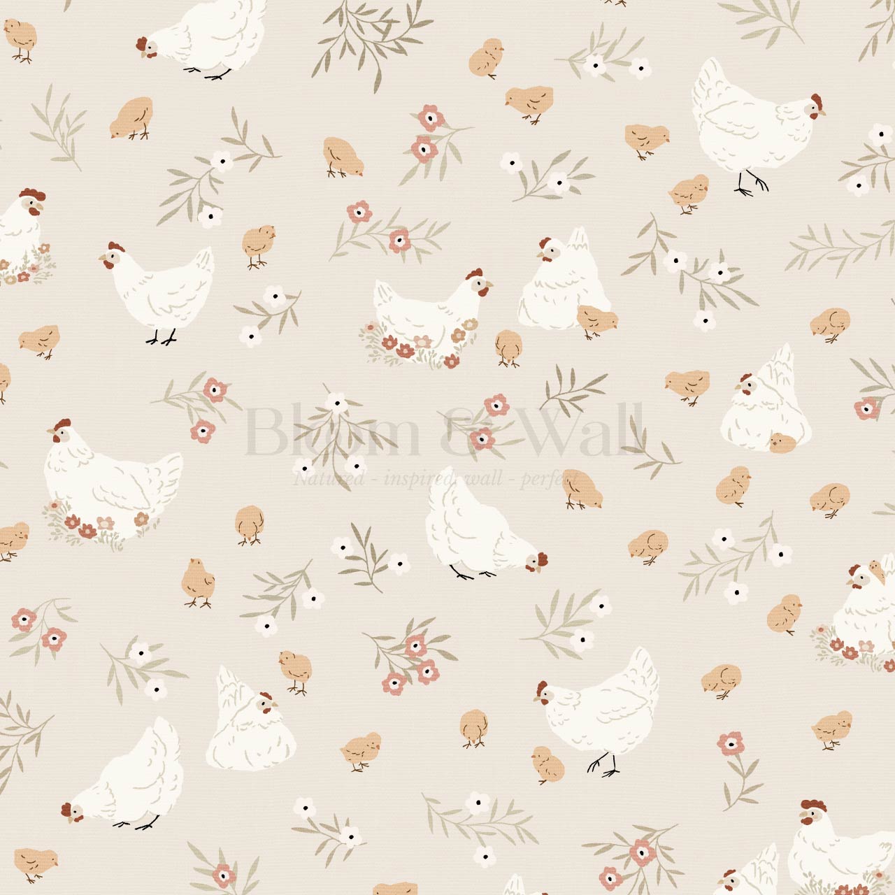 Lena Hens & Chicks Beige Wallpaper